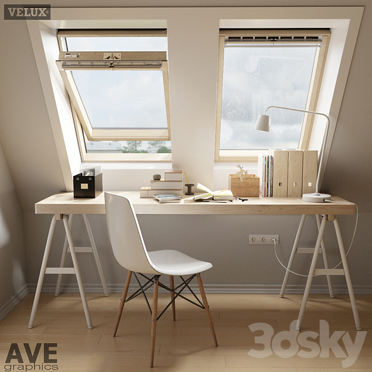 AVE mansard VELUX windows set 3DS Max - thumbnail 1