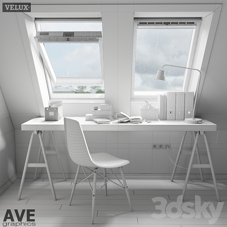 AVE mansard VELUX windows set 3DS Max - thumbnail 2