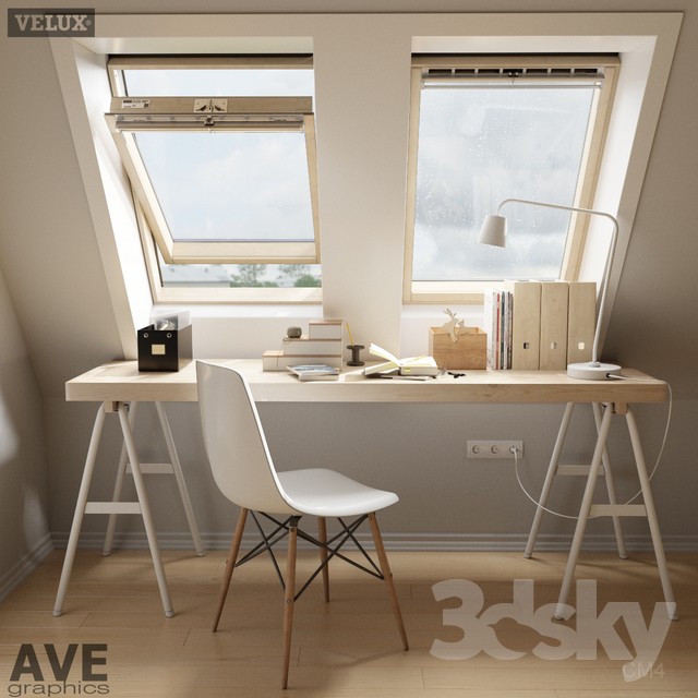 AVE mansard VELUX windows set 3DS Max - thumbnail 3