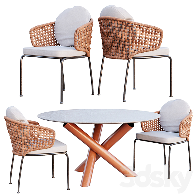 AVE Minotti Outdoor Van Dyck Table & Aston Cord Chair 3DSMax File - thumbnail 1