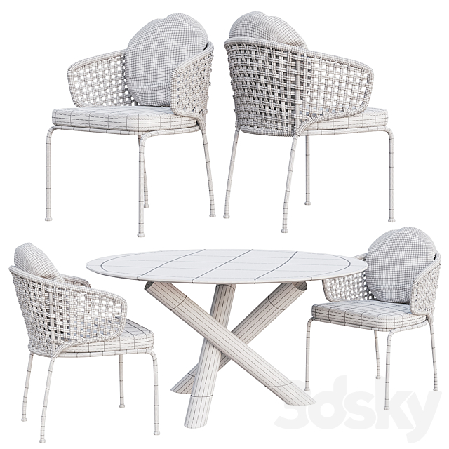 AVE Minotti Outdoor Van Dyck Table & Aston Cord Chair 3DSMax File - thumbnail 2