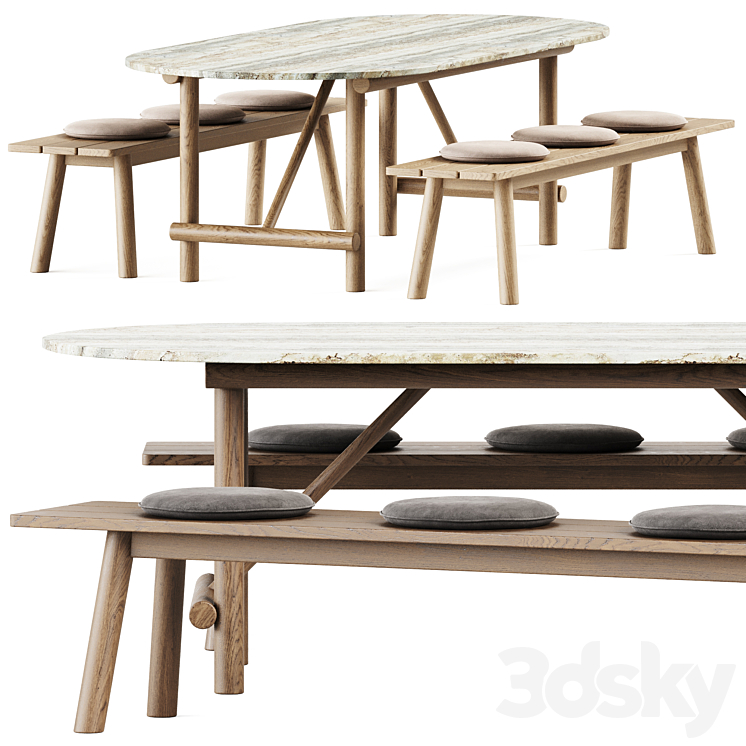 Ayana Outdoor Table and Bull Bench by B&B Italia 3DS Max Model - thumbnail 1