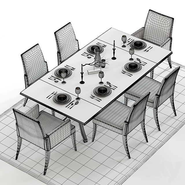 Baker Vienna Table and Abrazo Chairs 3DS Max Model - thumbnail 3