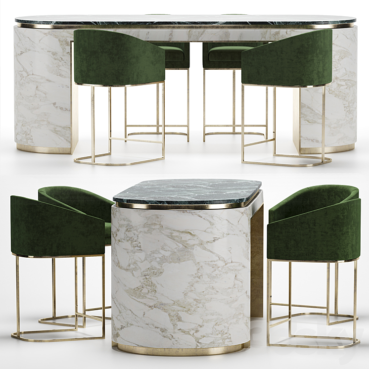 bar stools with oval table 3DS Max Model - thumbnail 1