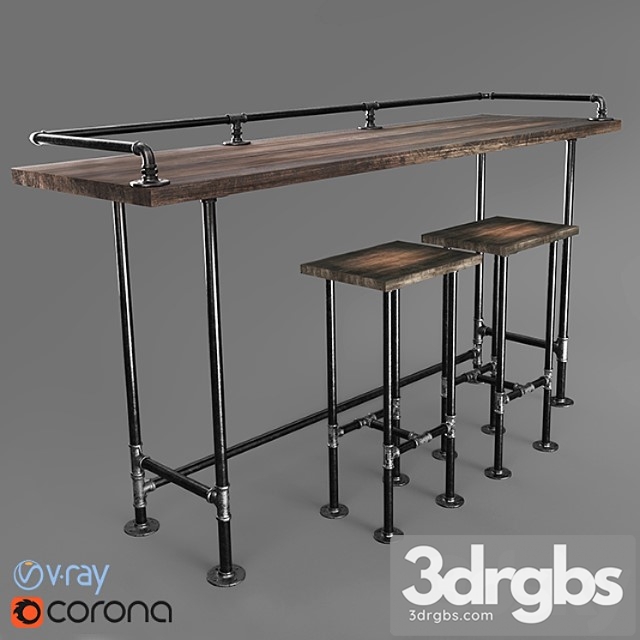 Bar table made with iron pipes 2 3dsmax Download - thumbnail 1