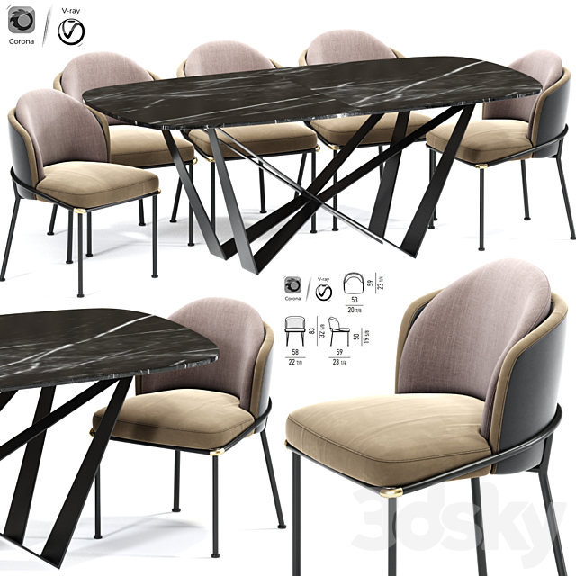 Baron Sea Foam Dining Chair Table 3DSMax File - thumbnail 1