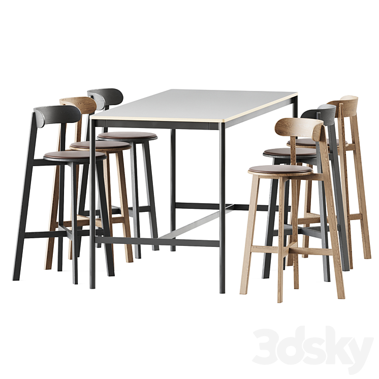 Base Table High Muuto and Roda Bar Stool by Branca Lisboa 3DS Max Model - thumbnail 1