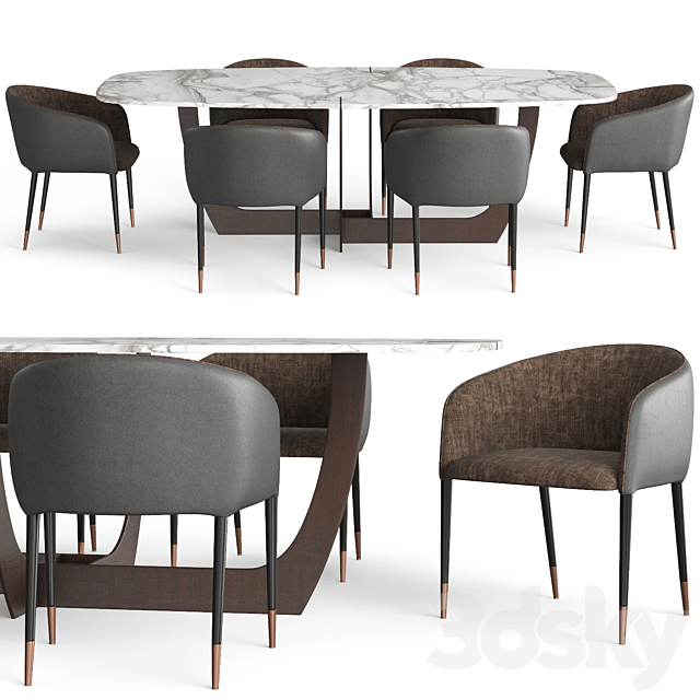 Baxter Romeo Table and Sunpan Asher chair 3DS Max Model - thumbnail 2