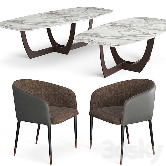 Baxter Romeo Table and Sunpan Asher chair 3DS Max Model - thumbnail 3