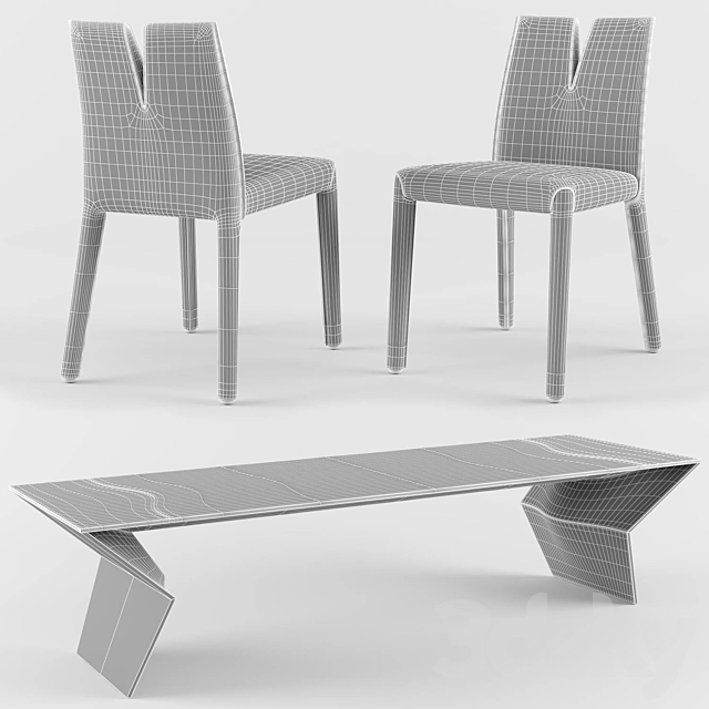 B&B Italia BLITZ wooden table with CUTTER leather chair 3DSMax File - thumbnail 5