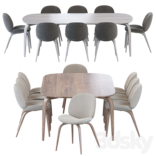 Beetle Dining Chair and Gubi Dining Table Elliptical 3DS Max Model - thumbnail 2