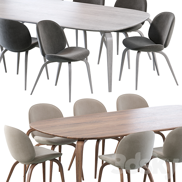 Beetle Dining Chair and Gubi Dining Table Elliptical 3DS Max Model - thumbnail 3