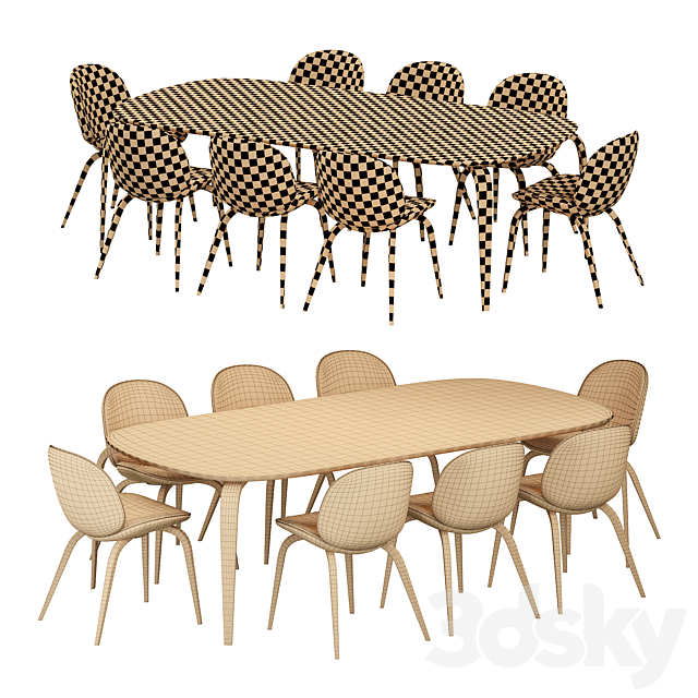 Beetle Dining Chair and Gubi Dining Table Elliptical 3DS Max Model - thumbnail 4