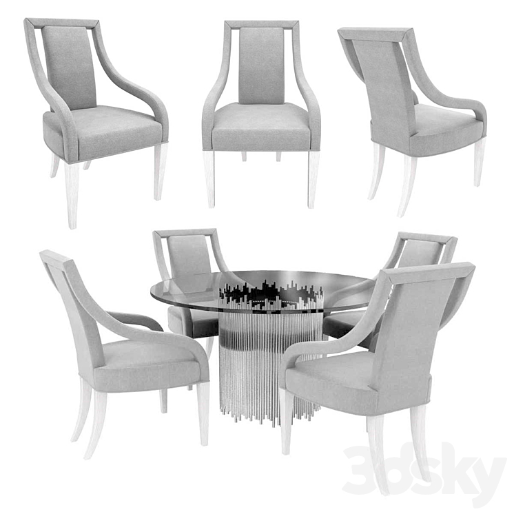 Bernhardt calista arm chair and round dining table 3d model 3DS Max - thumbnail 1