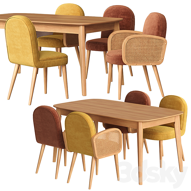 Biface Buisseau La Redoute Table and Chairs 3DS Max Model - thumbnail 2