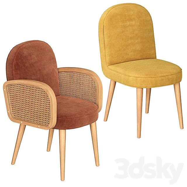 Biface Buisseau La Redoute Table and Chairs 3DS Max Model - thumbnail 3