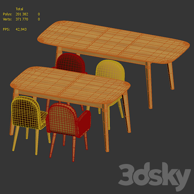 Biface Buisseau La Redoute Table and Chairs 3DS Max Model - thumbnail 6