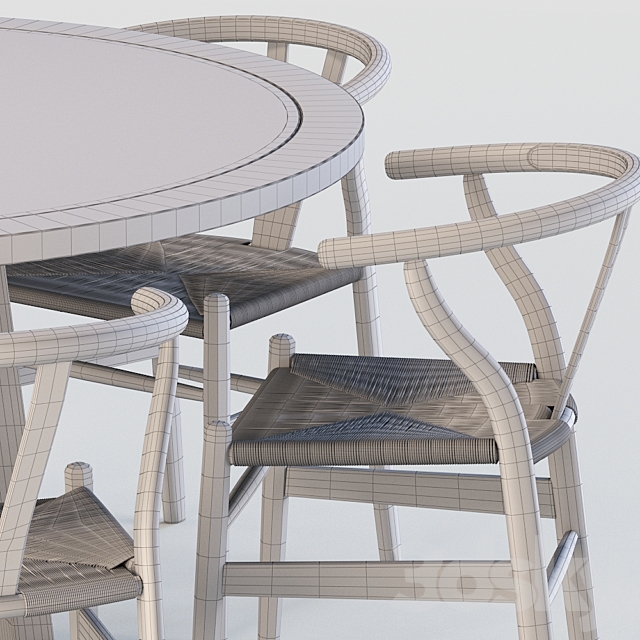 Black wishbone chairs 3DS Max Model - thumbnail 3