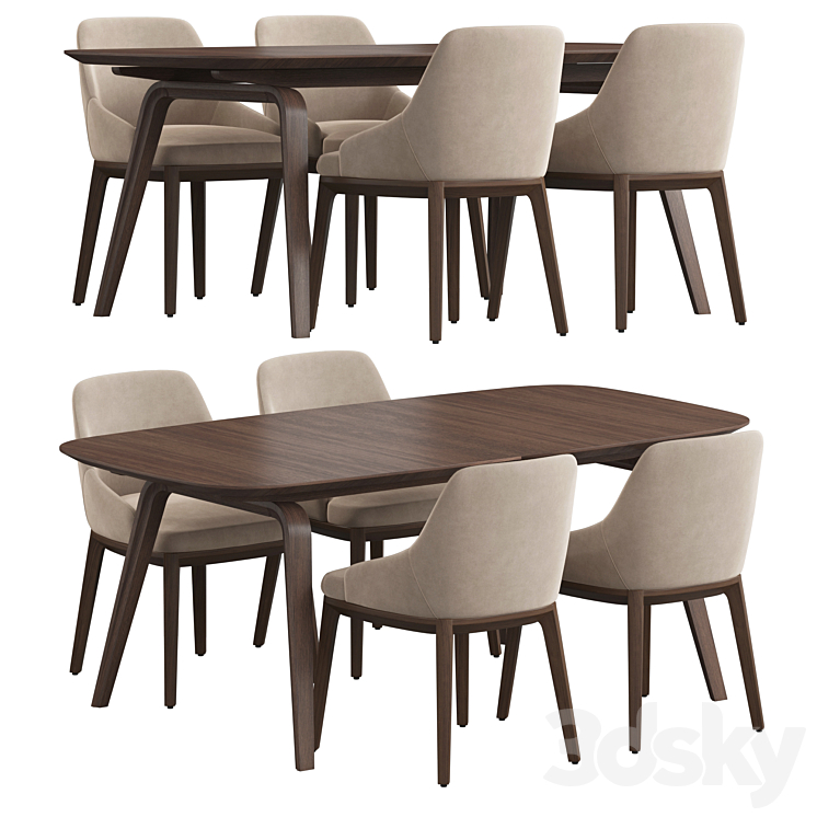 Bo Concept Hauge table Dining set 3DS Max Model - thumbnail 1