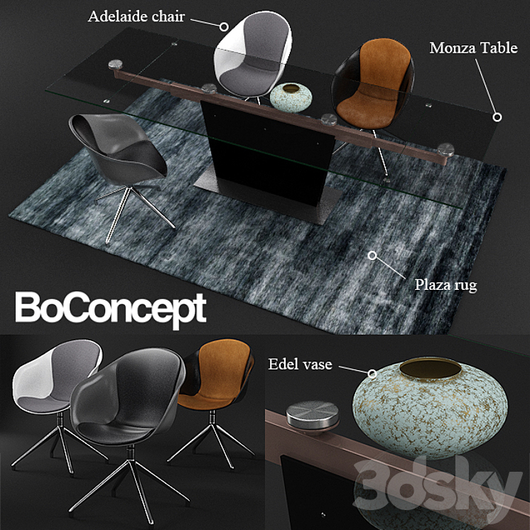 BoConcept Monza table and Adelaide chair 3DS Max - thumbnail 1