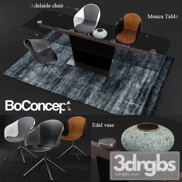 Boconcept Monza Table and Adelaide Chair 3dsmax Download - thumbnail 1