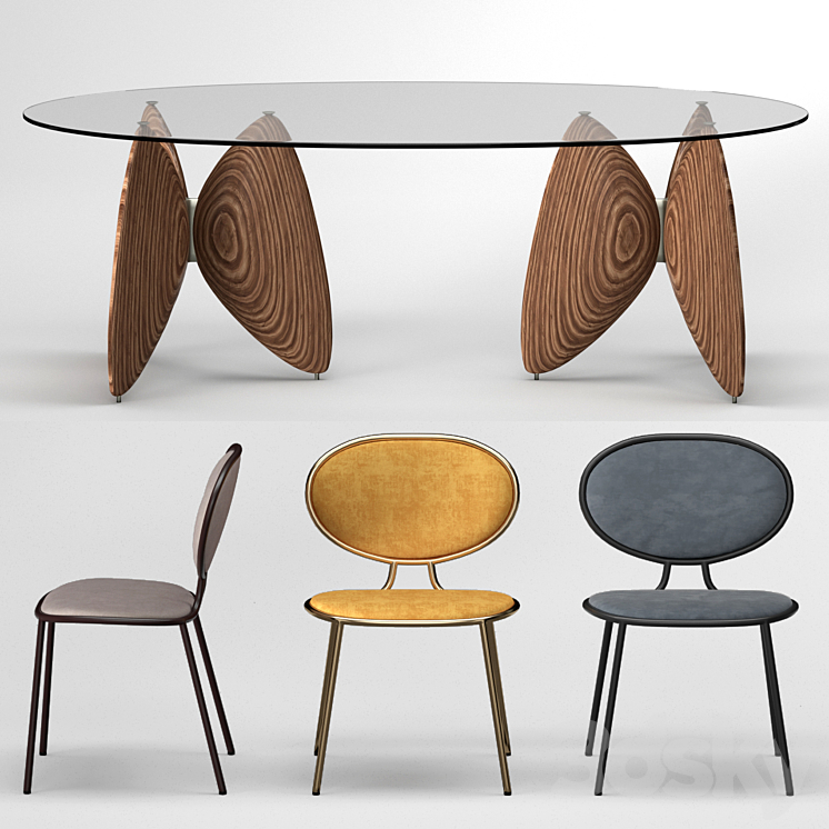 Bonaldo Otto chairs and Vanessa table 3DS Max - thumbnail 2