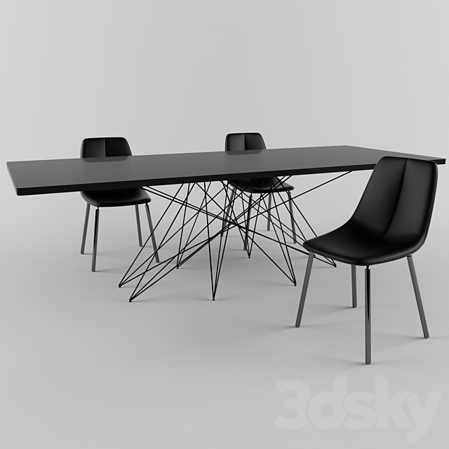 Bonaldo table Octa chairs By met 3DS Max Model - thumbnail 2