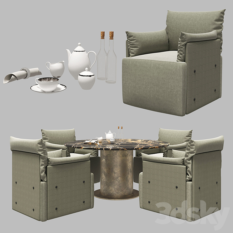 bottega veneta tassello chair set 3DS Max - thumbnail 1