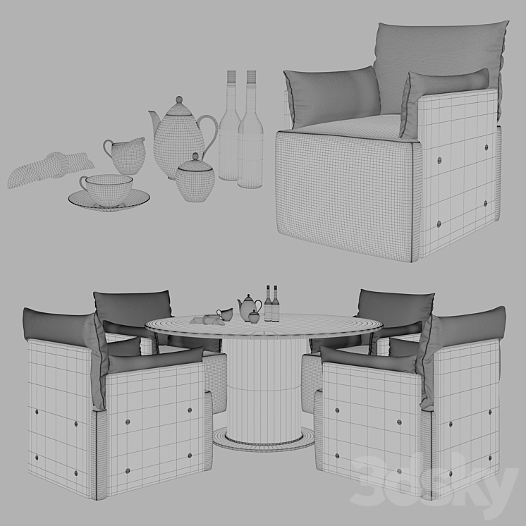 bottega veneta tassello chair set 3DS Max - thumbnail 2