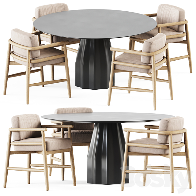 Burin Table D150 by Viccarbe and Armchair Teresina by Meridiani 3DSMax File - thumbnail 1