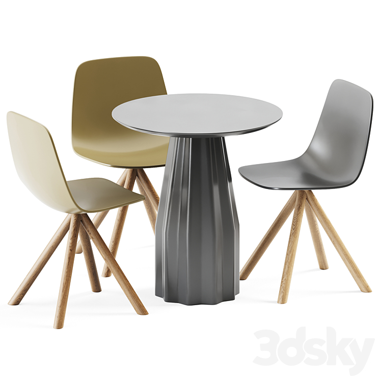 Burin Table D70 and Maarten Plastic Chair by Viccarbe 3DS Max Model - thumbnail 1