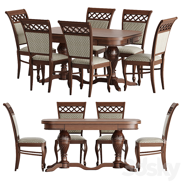 Caesar 3 dining table 3DS Max Model - thumbnail 1