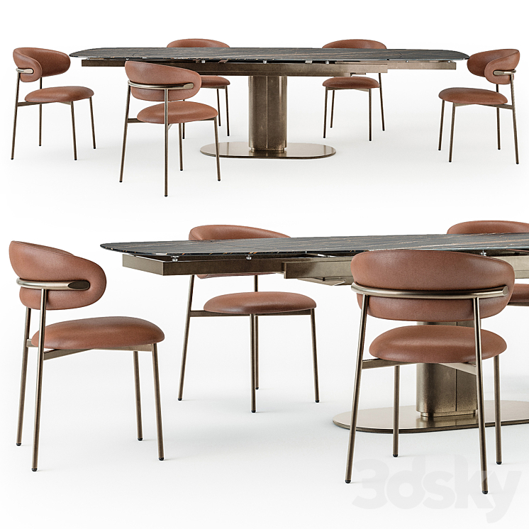 Calligaris Cameo table open Oleandro chair 3DS Max - thumbnail 2