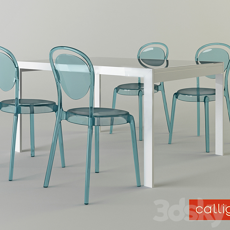 Calligaris chair parisien and table key 3DS Max - thumbnail 1