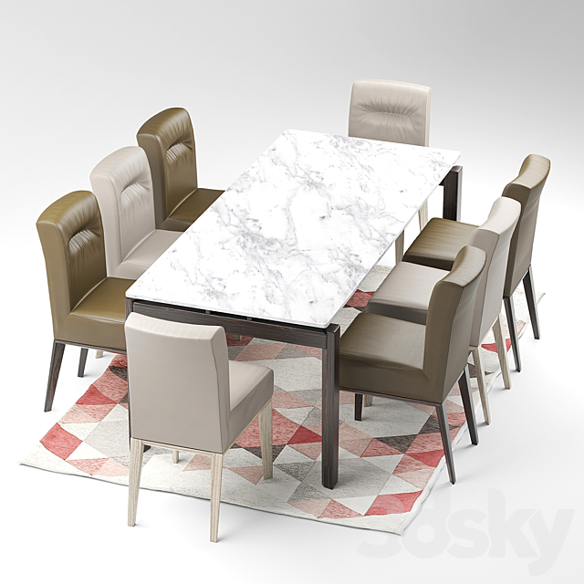 Calligaris Esteso Wood table and Calligaris Tosca chairs 3DS Max Model - thumbnail 2