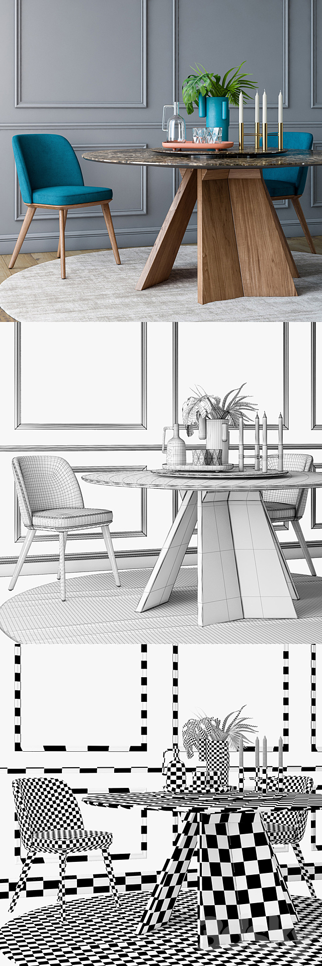 Calligaris Foyer chair Icaro round table 3DS Max Model - thumbnail 3