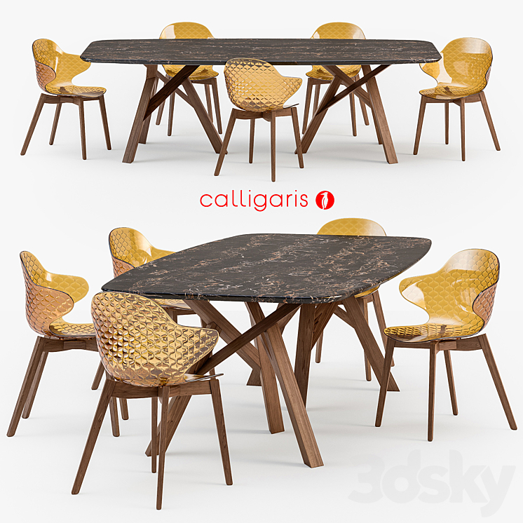 Calligaris Jungle table Saint Tropez wood chair 3DS Max - thumbnail 1