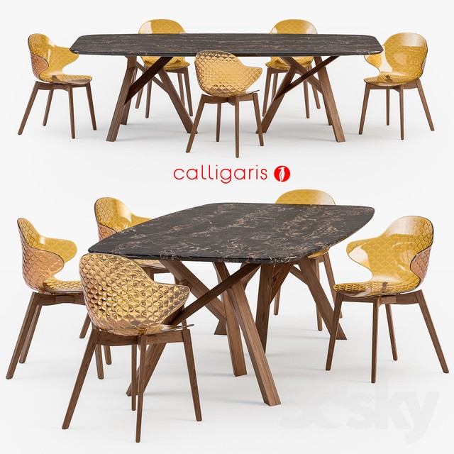 Calligaris Jungle table Saint Tropez wood chair 3DS Max - thumbnail 3