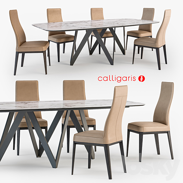 Calligaris Margot chair Cartesio table 3DSMax File - thumbnail 1