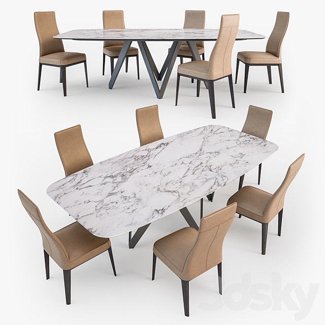 Calligaris Margot chair Cartesio table 3DSMax File - thumbnail 2