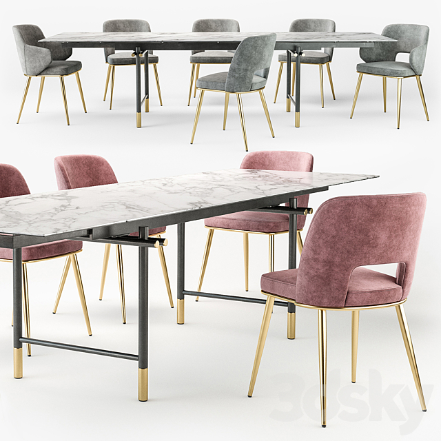 Calligaris Monogram table Foyer chair set 3DS Max Model - thumbnail 3