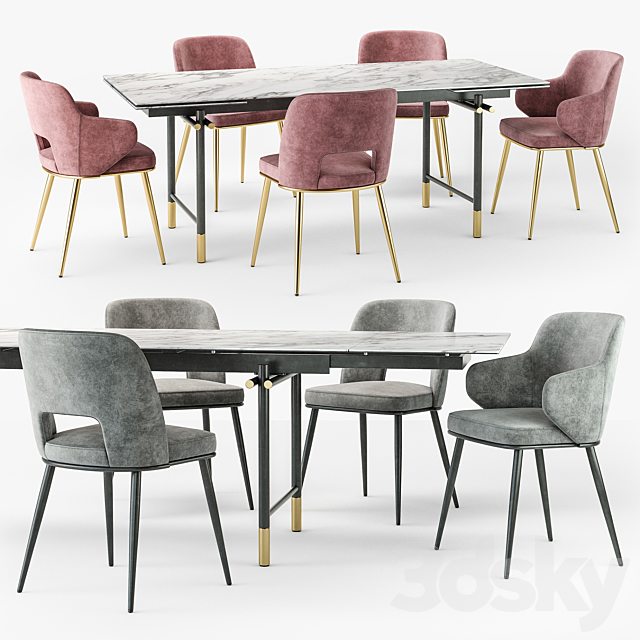 Calligaris Monogram table Foyer chair set 3DS Max Model - thumbnail 4