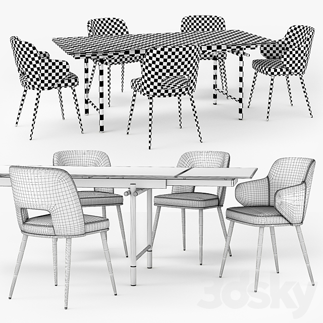 Calligaris Monogram table Foyer chair set 3DS Max Model - thumbnail 5