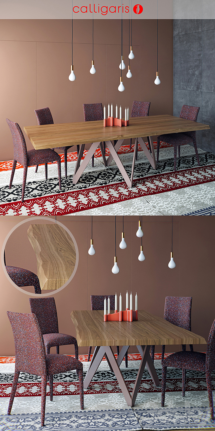 Calligaris table CARTESIO Table_ANÄIS Chair 3DS Max - thumbnail 2