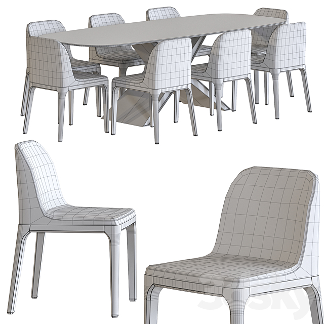 Calliope XXL Table and Gilda Chair from Tonin Casa Dining Set 3DSMax File - thumbnail 2