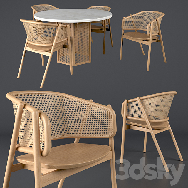 Cane armchair-01 with Atrium dining table 3DSMax File - thumbnail 1