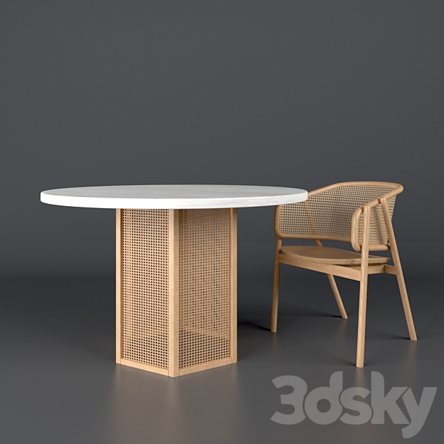 Cane armchair-01 with Atrium dining table 3DSMax File - thumbnail 3