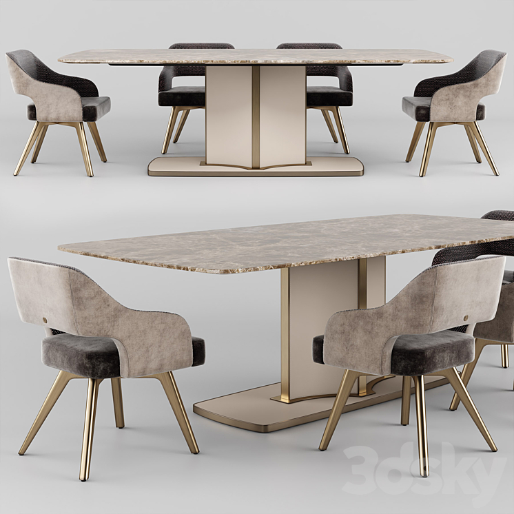 Cantori VOYAGE Rectangular table_ADRIA Velvet chair 3DS Max - thumbnail 1