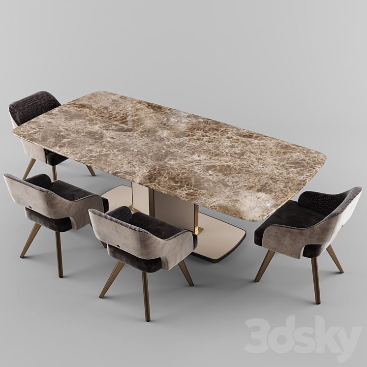 Cantori VOYAGE Rectangular table_ADRIA Velvet chair 3DS Max - thumbnail 2