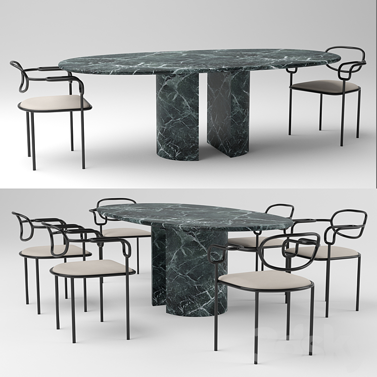 Cappellini 01 chair and Cappellini Dolmen table 3DS Max - thumbnail 1